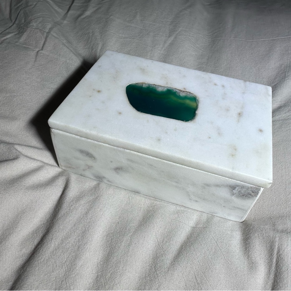 Marble Jewelry/ Trinket Box W/ Agate Inlay